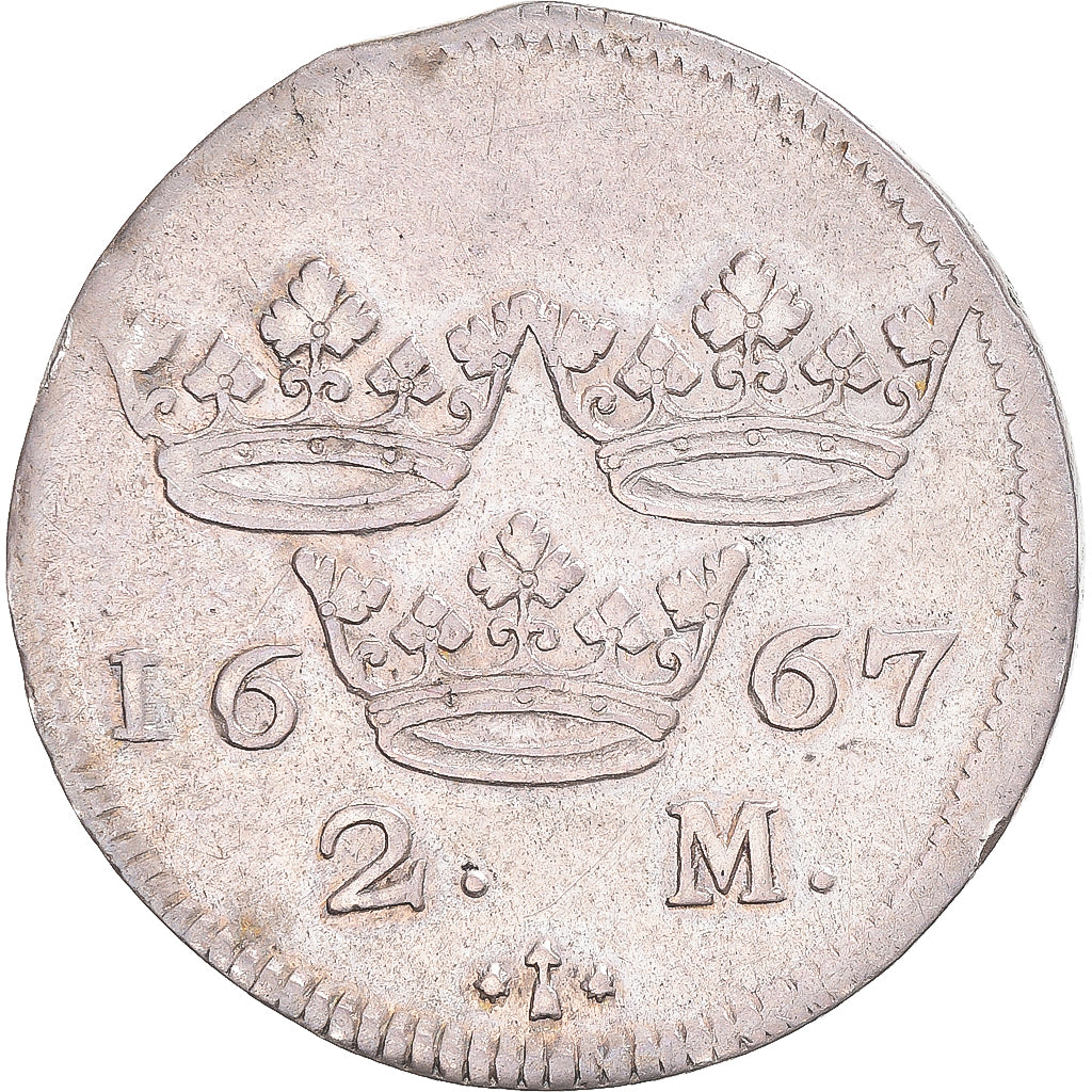 Moneta, Szwecja, Karl XI, 2 Mark, 1667, Stockholm, EF(40-45), Srebro, KM:237a