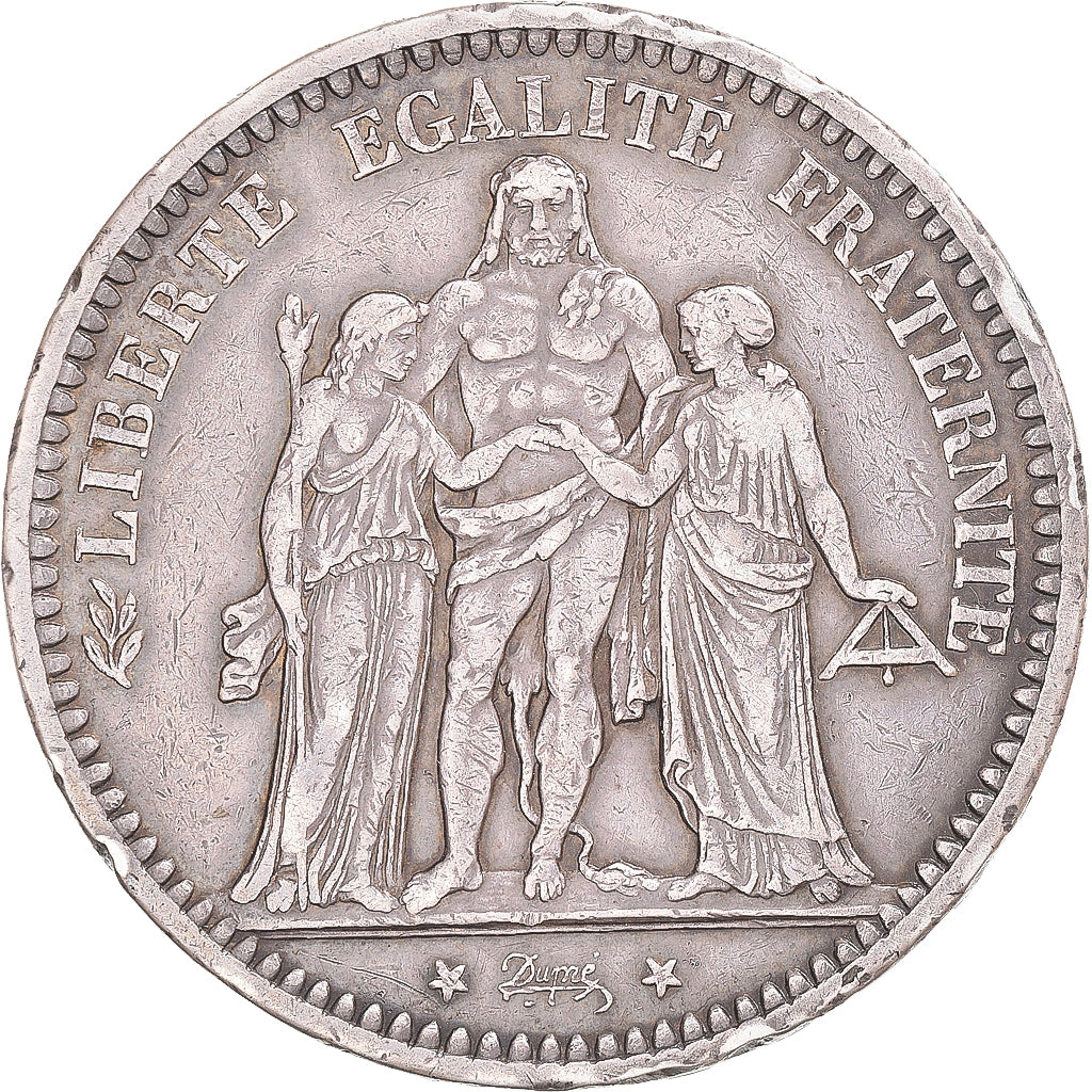 Moneta, Francja, Hercule, 5 Francs, 1871, Paris, Camélinat, EF(40-45), Srebro