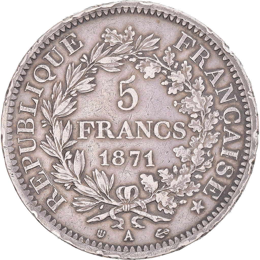 Moneta, Francja, Hercule, 5 Francs, 1871, Paris, Camélinat, EF(40-45), Srebro