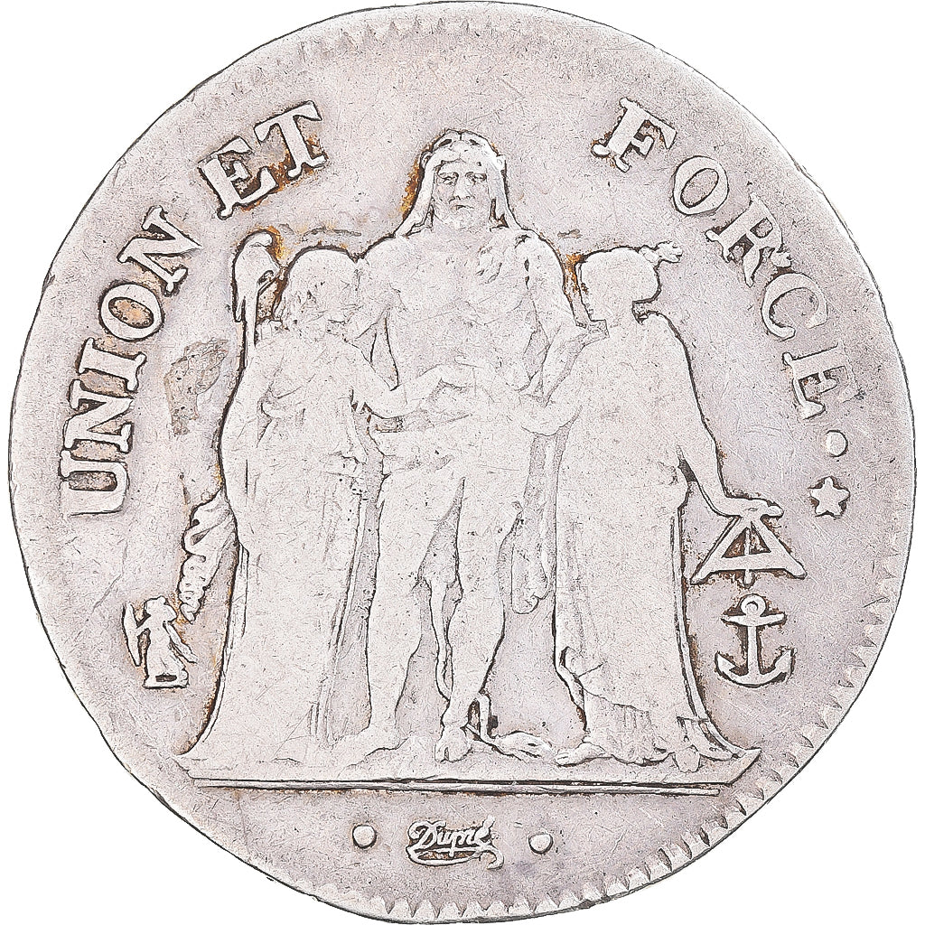 Coin, France, Union et Force, 5 Francs, AN 8, Nantes, VF(30-35), Silver