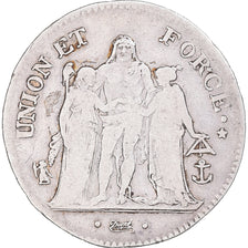 Coin, France, Union et Force, 5 Francs, AN 8, Nantes, VF(30-35), Silver