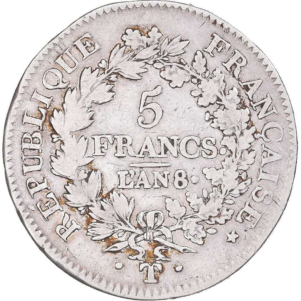 Coin, France, Union et Force, 5 Francs, AN 8, Nantes, VF(30-35), Silver
