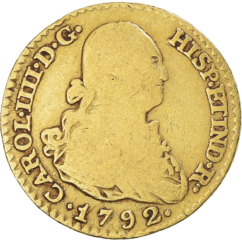 España, Carlos IV, 1 Escudo, 1792, Madrid, Oro, BC+, KM:434