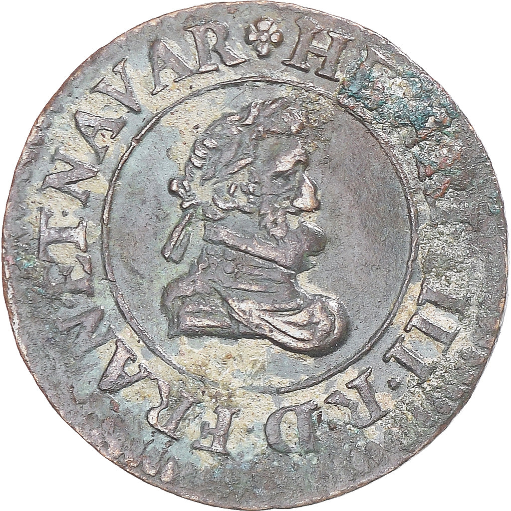 Moeda, França, Henry IV, Denier Tournois, 1608/07, Lyon, EF(40-45), Cobre