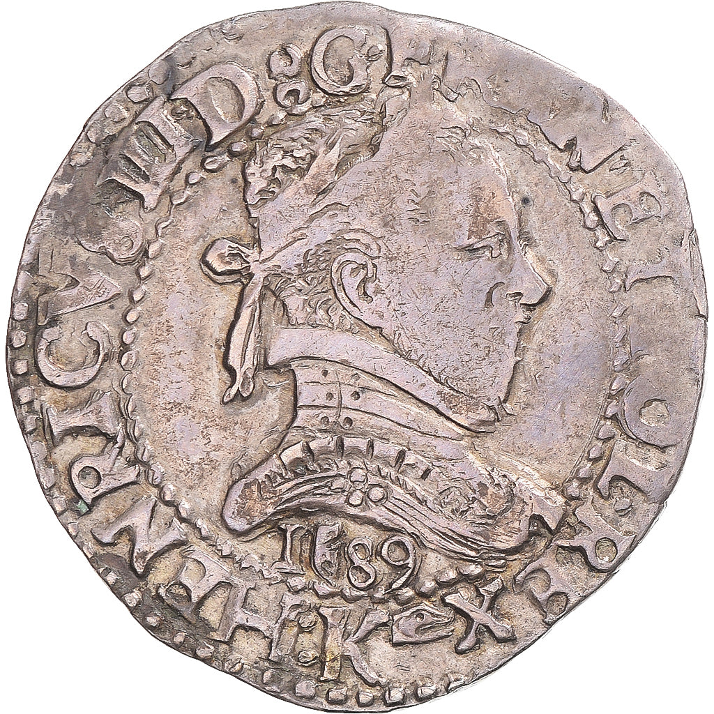 Moneta, Francia, Henri III, 1/2 Franc au col plat, 1589, Bordeaux, BB+, Argento