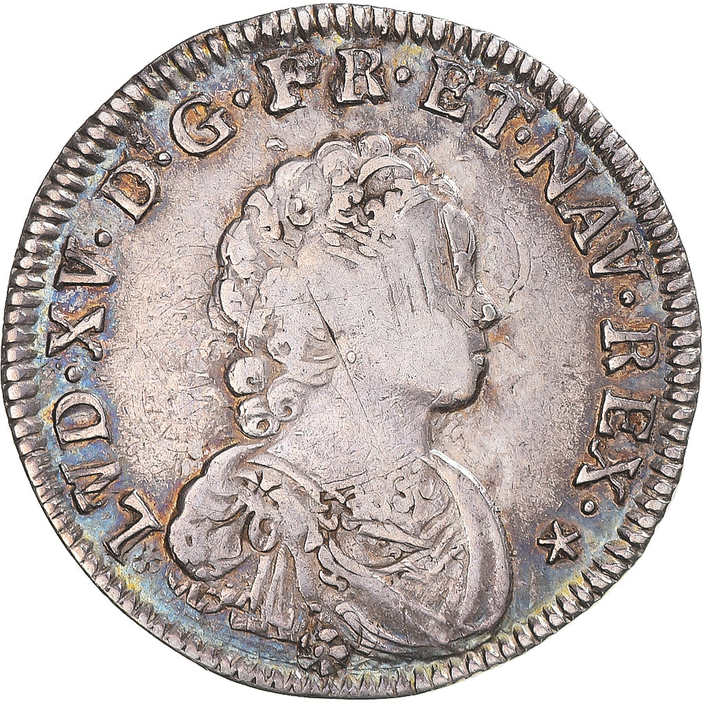 Coin, France, Louis XV, 1/4 Ecu Vertugadin, 1717, Montpellier, réformé