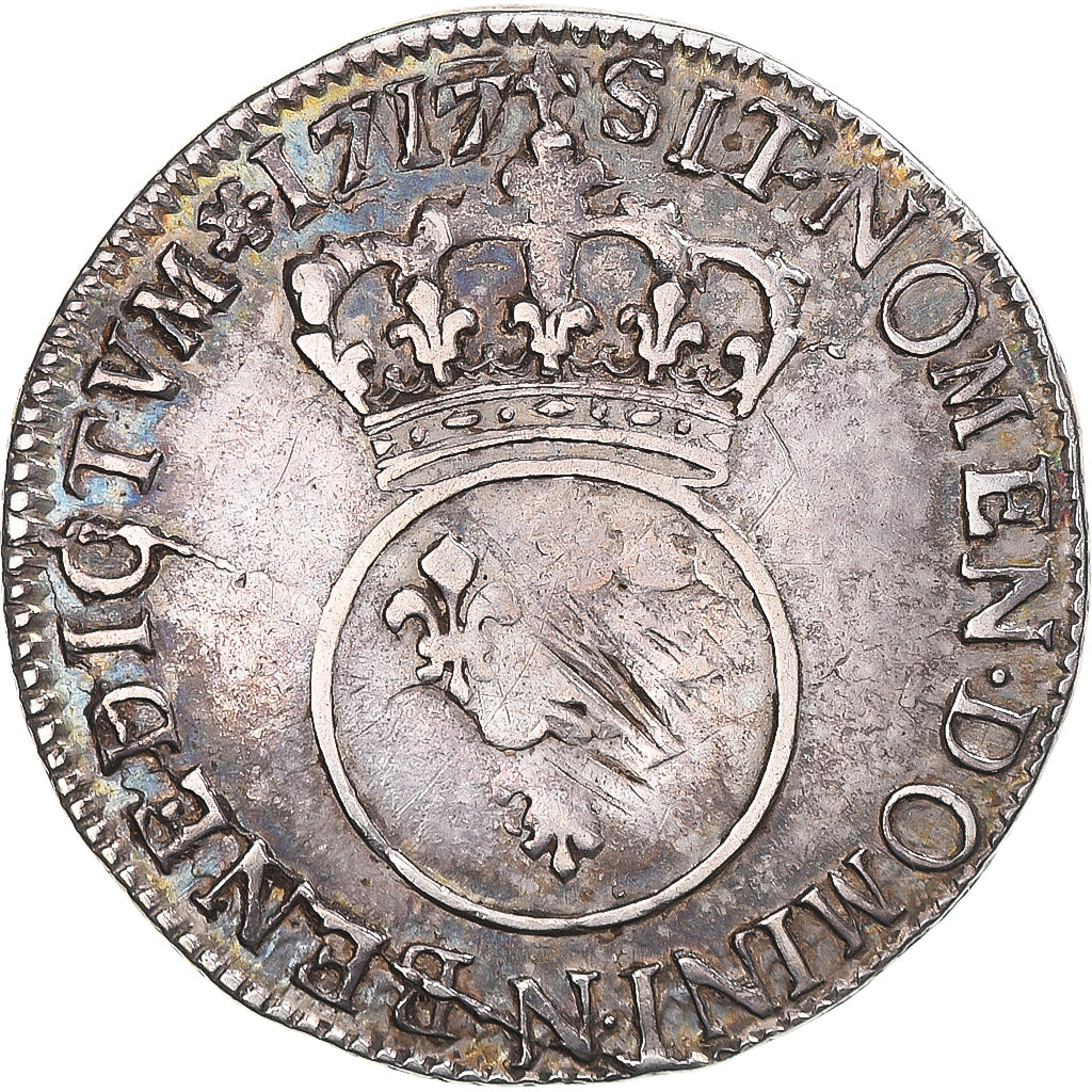 Coin, France, Louis XV, 1/4 Ecu Vertugadin, 1717, Montpellier, réformé