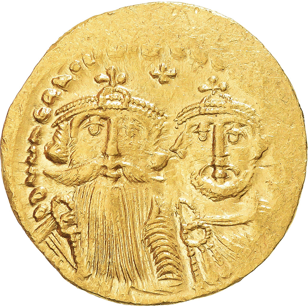Heraclius, with Heraclius Constantine, Solidus, 613-641, Constantinople, Oro