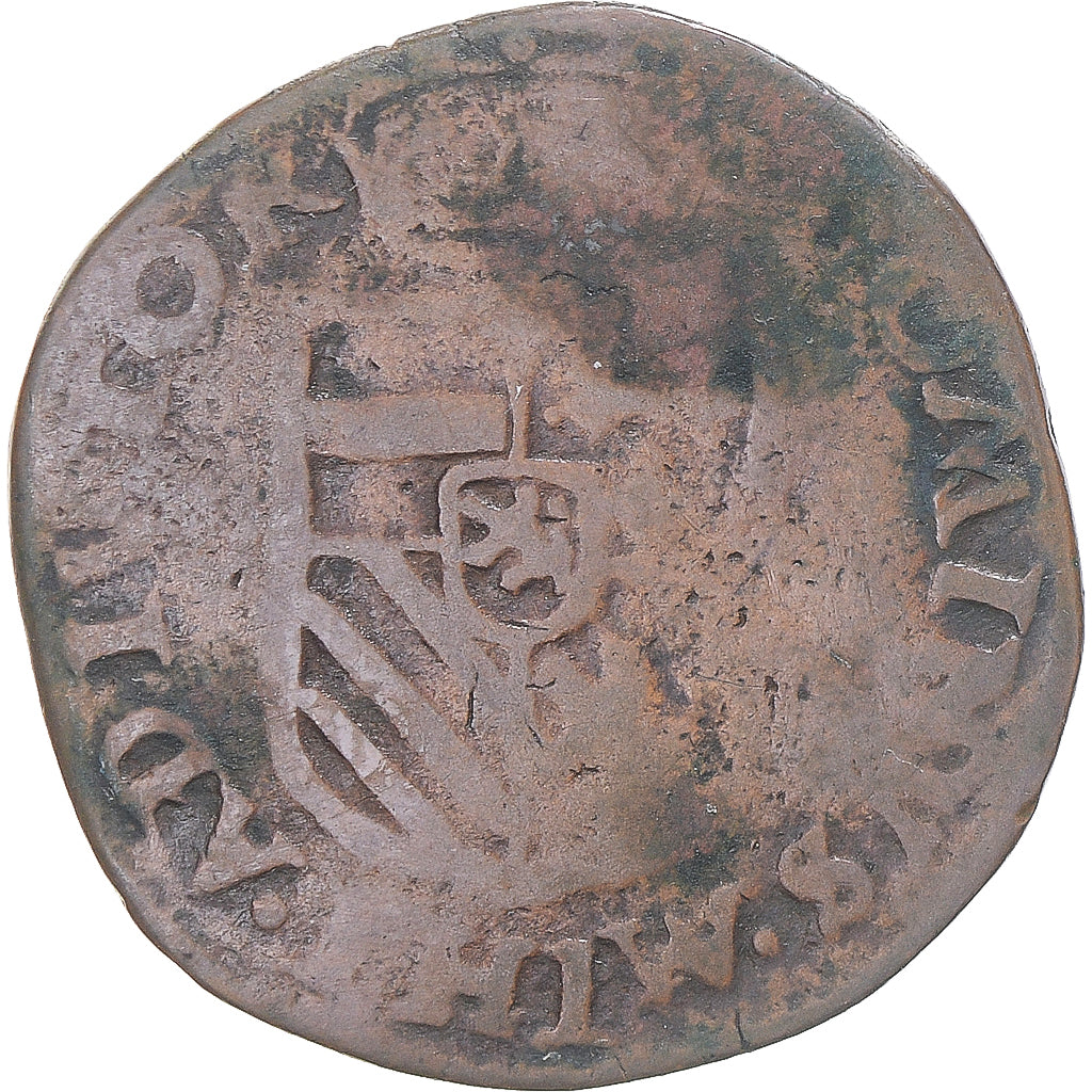 Coin, Spanish Netherlands, Philip II, Liard, 1590, Maastricht, VF(30-35), Copper