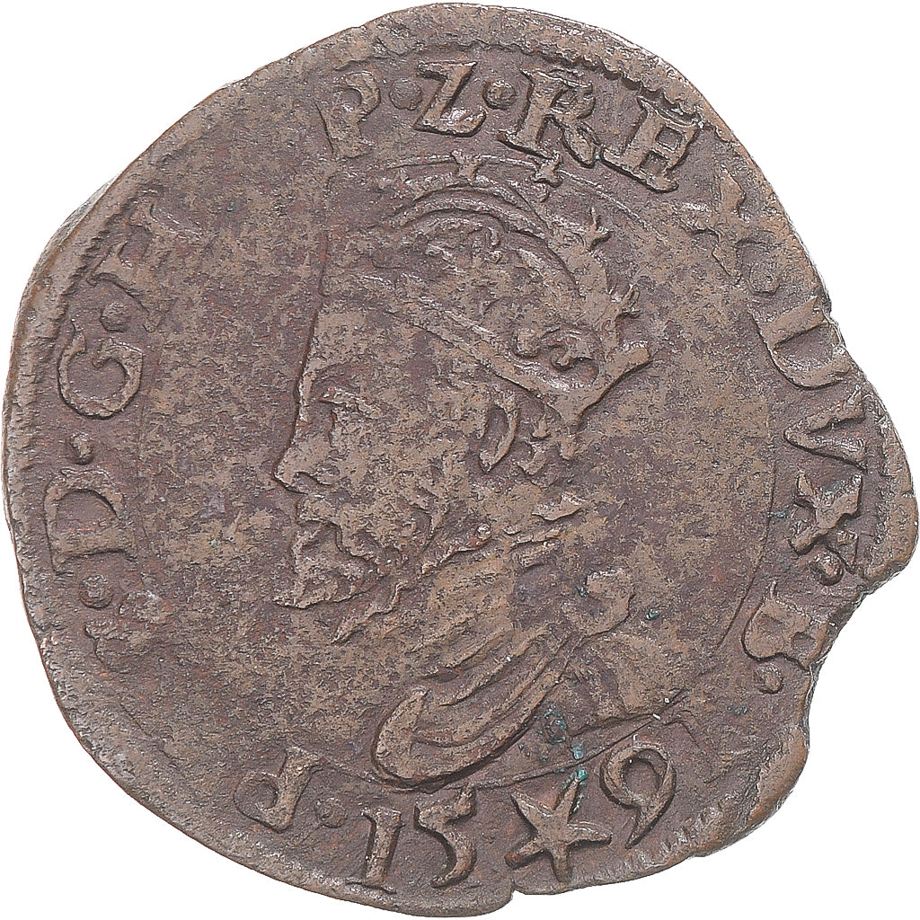 Coin, Spanish Netherlands, Philip II, Liard, 1591, Maastricht, EF(40-45), Copper