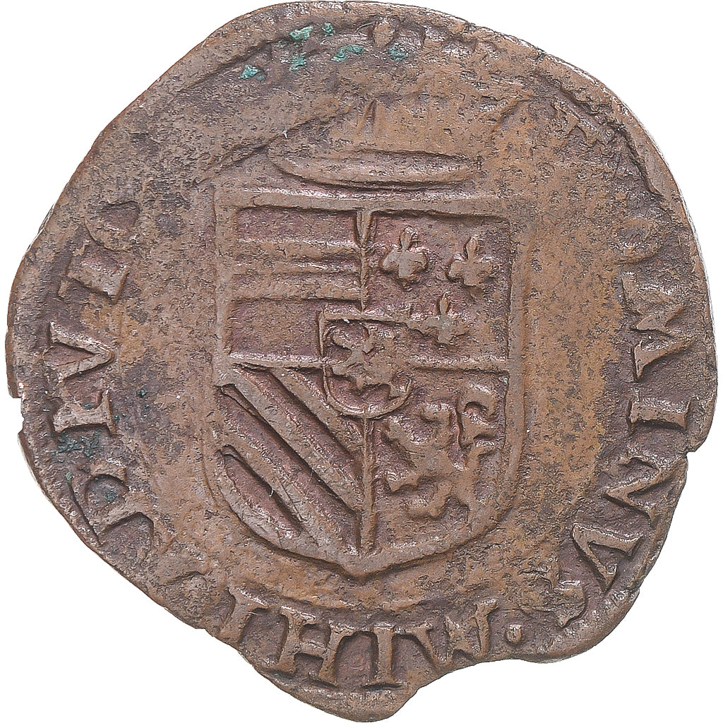 Coin, Spanish Netherlands, Philip II, Liard, 1591, Maastricht, EF(40-45), Copper