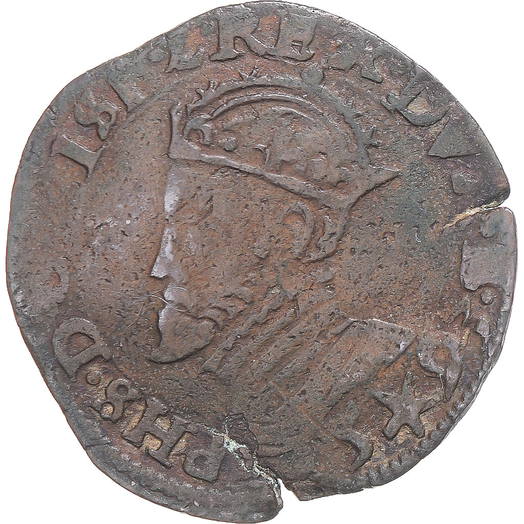 Coin, Spanish Netherlands, Philip II, Liard, 1593, Maastricht, EF(40-45), Copper