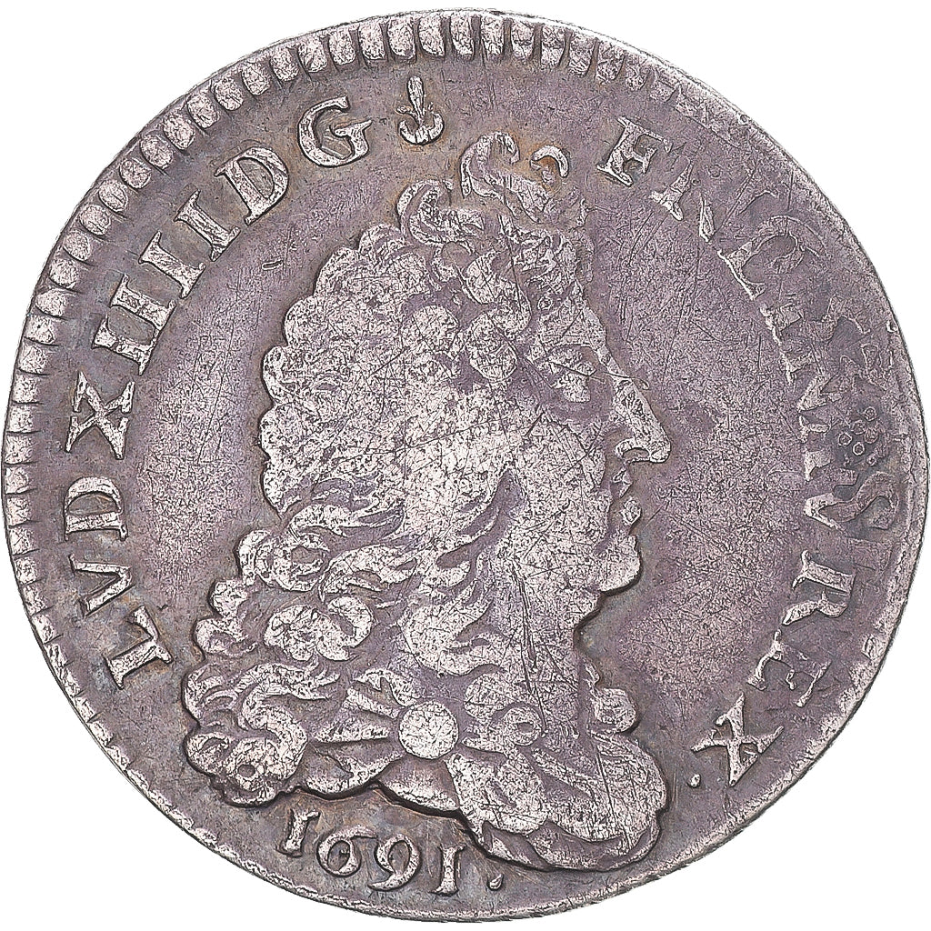 Munten, Frankrijk, Louis XIV, 1/4 Ecu aux 8 L, 1691, Metz, réformé, FR+