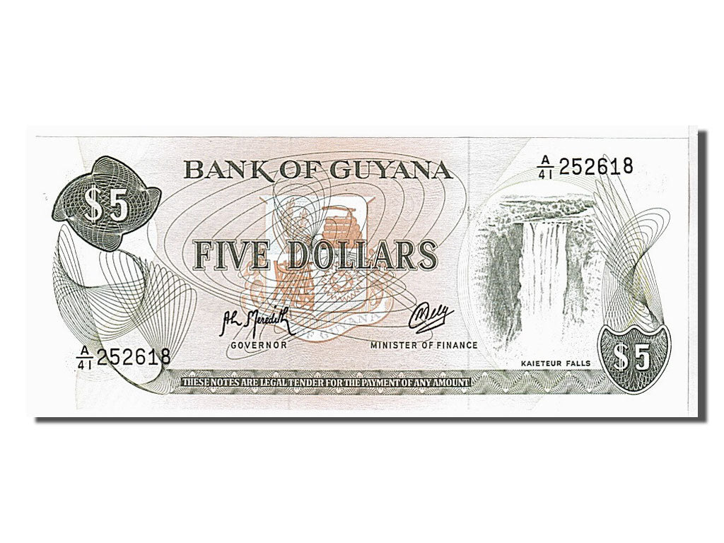 Banknote, Guyana, 5 Dollars, 1992, KM:22f, UNC(65-70)