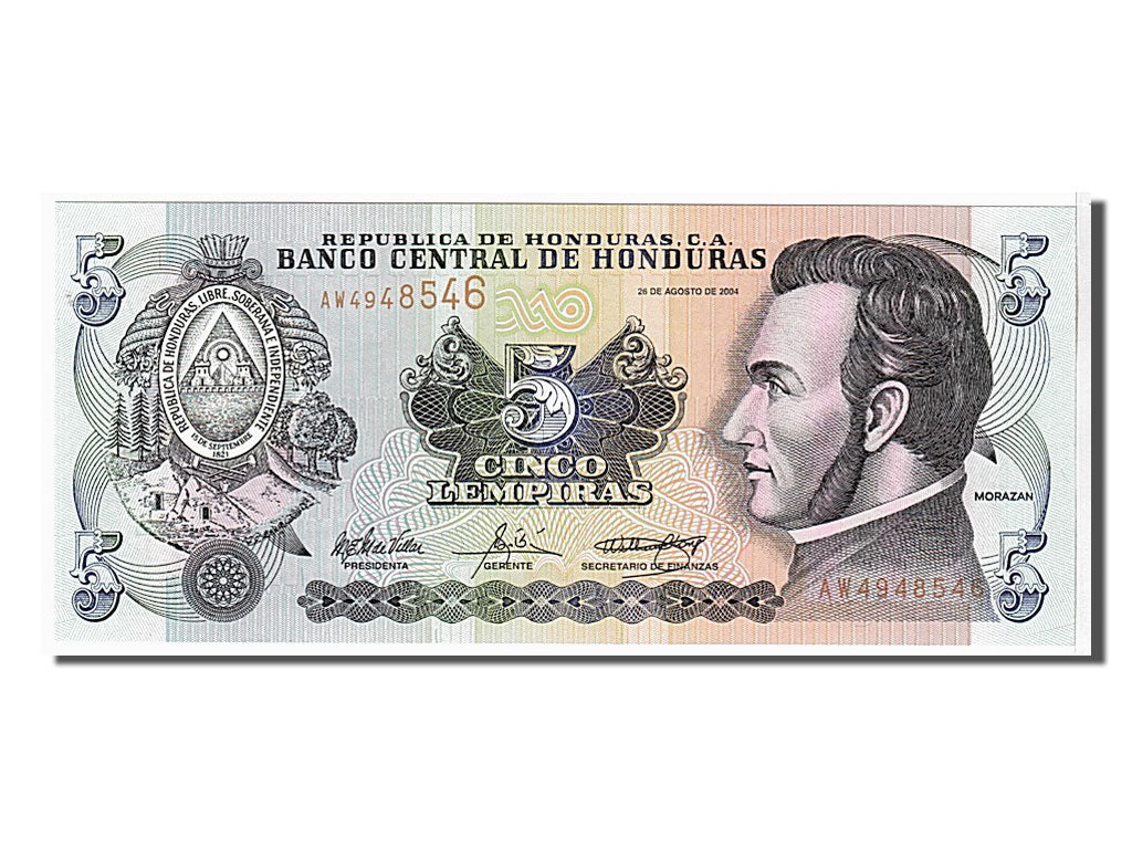 Billet, Honduras, 5 Lempiras, 2004, NEUF