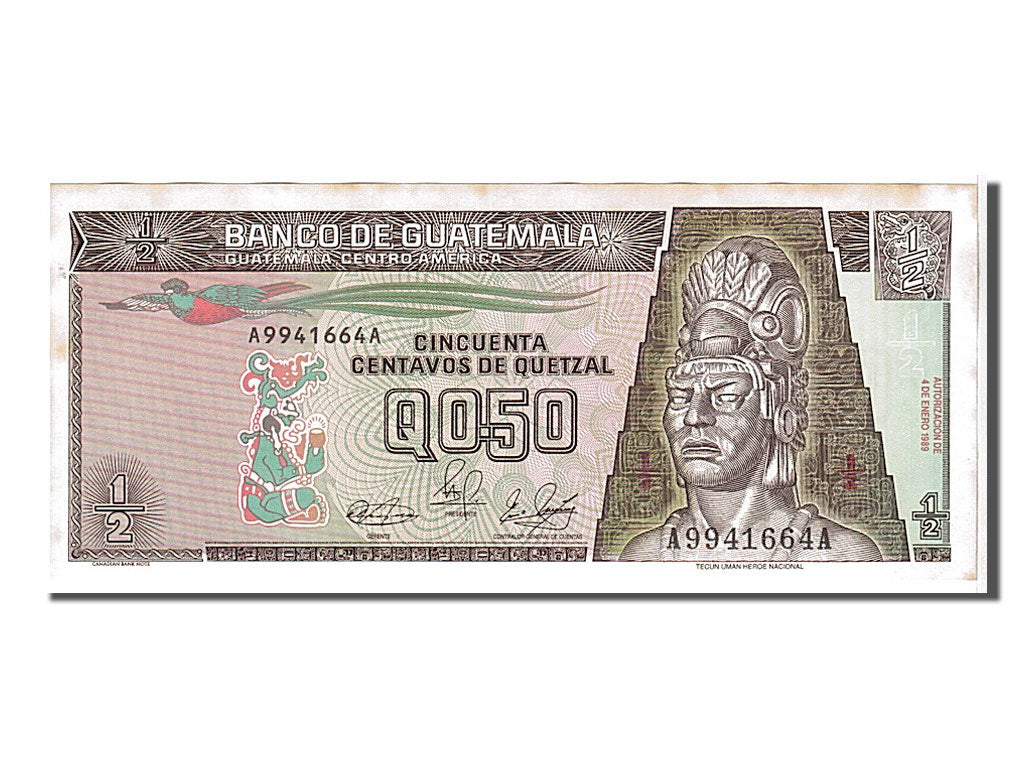 Billet, Guatemala, 1/2 Quetzal, 1989, SUP