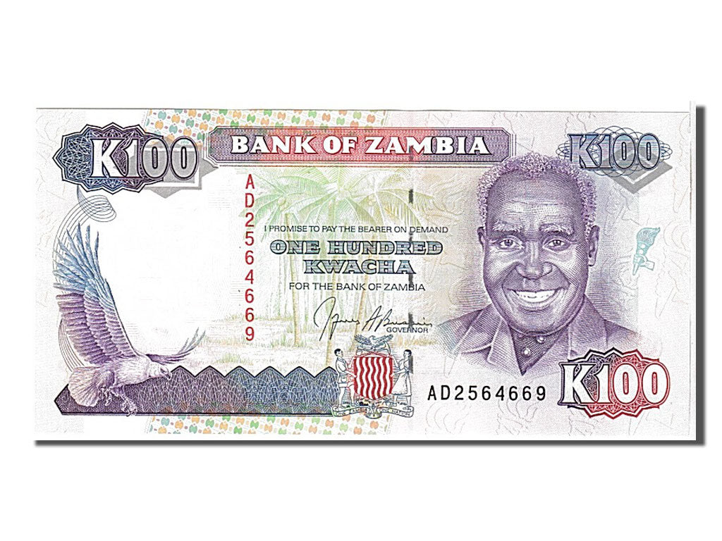 Billet, Zambie, 100 Kwacha, 1991, NEUF