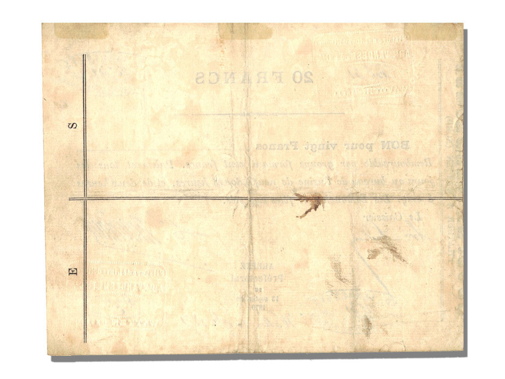 Geldschein, Frankreich, 20 Francs, 1870, UNZ-
