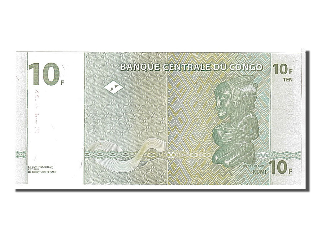 Banknote, Congo Democratic Republic, 10 Francs, 1997, KM:87b, UNC(65-70)