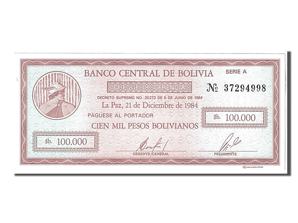 Banknote, Bolivia, 100,000 Pesos Bolivianos, 1984, KM:188, UNC(65-70)