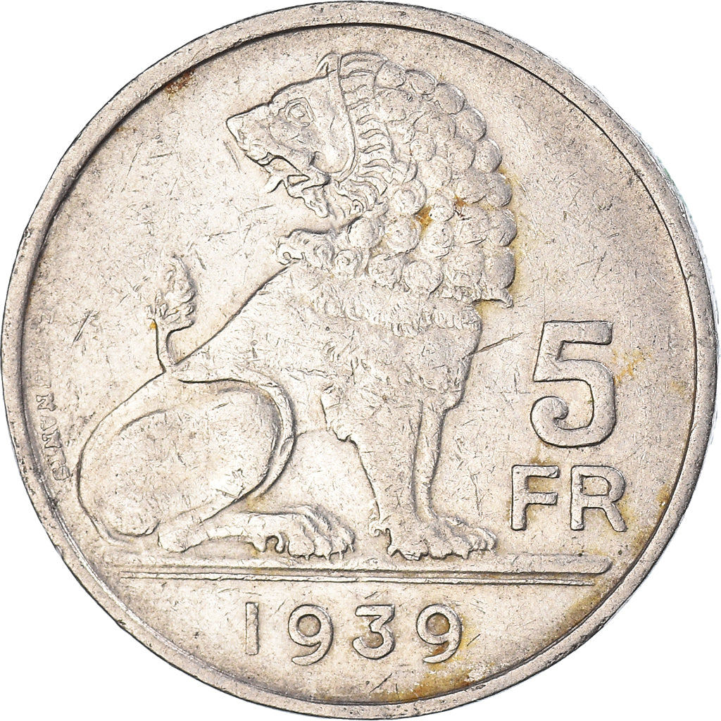Moeda, Bélgica, 5 Francs, 5 Frank, 1939