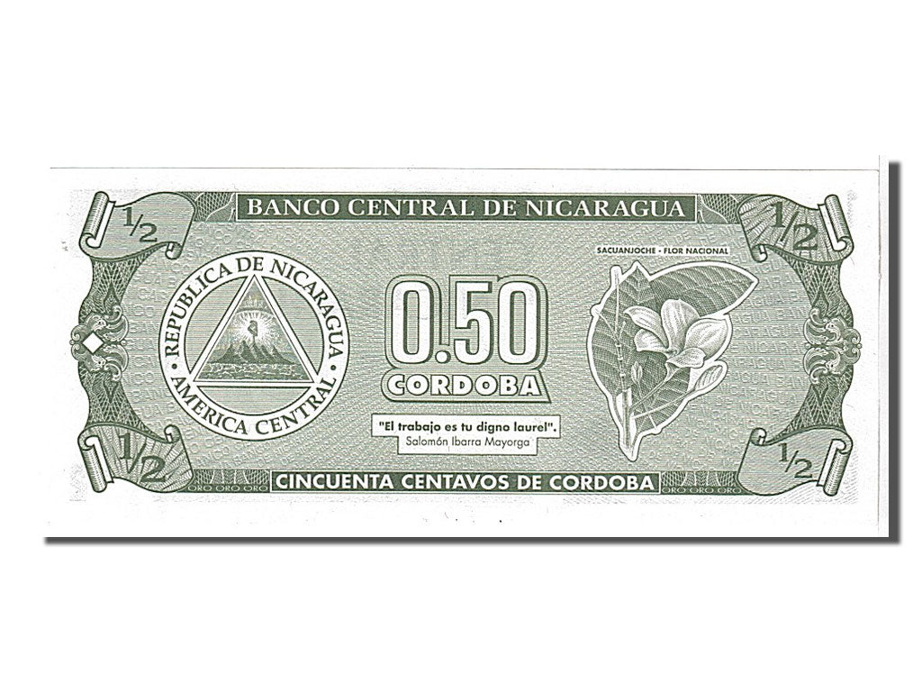 Banknote, Nicaragua, 1/2 Cordoba, 1992, UNC(65-70)
