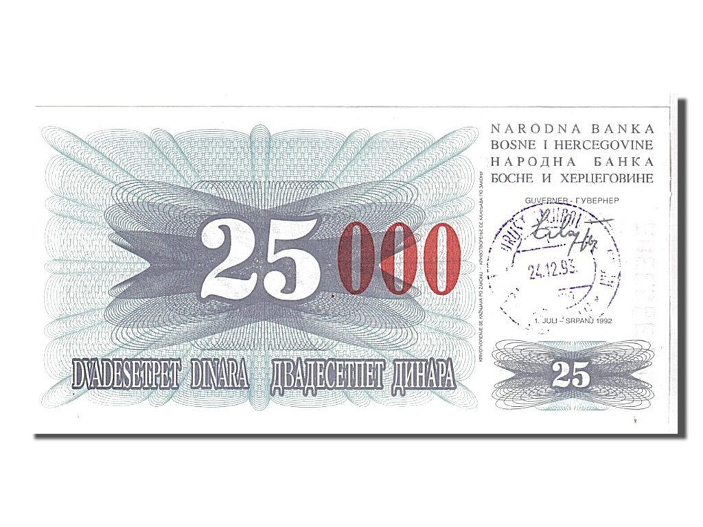 Banknote, Bosnia - Herzegovina, 25,000 Dinara, 1993, KM:54c, UNC(65-70)