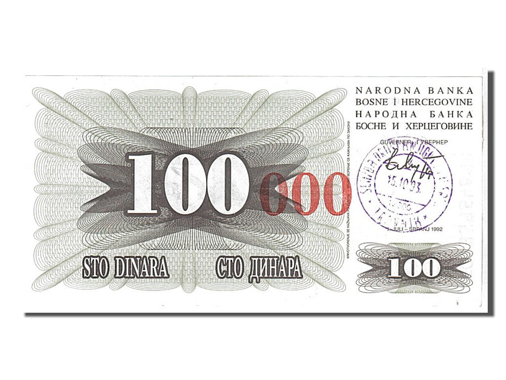 Billet, Bosnia - Herzegovina, 100,000 Dinara, 1993, KM:56b, NEUF