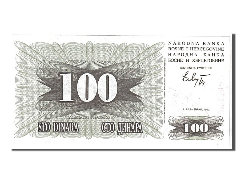 Banknote, Bosnia - Herzegovina, 100 Dinara, 1992, KM:13a, UNC(65-70)