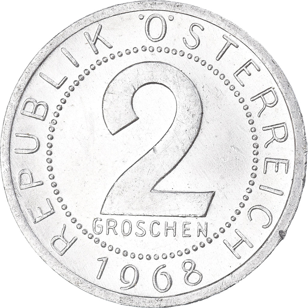 Moeda, Áustria, 2 Groschen, 1968