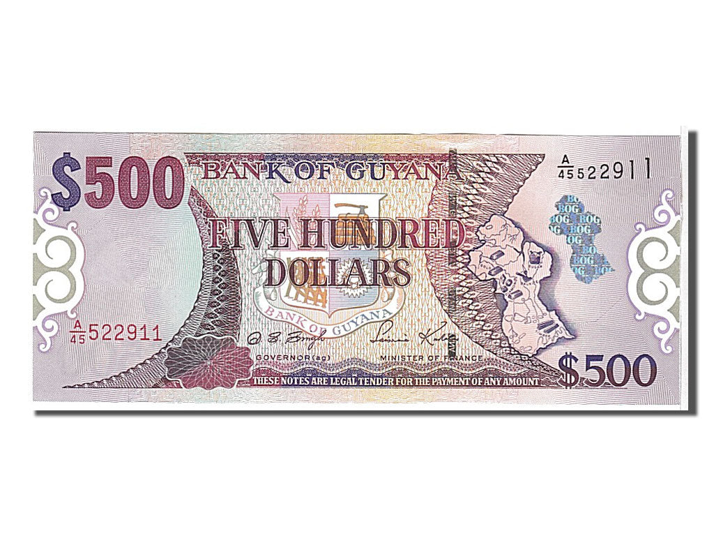 Billete, 500 Dollars, 2002, Guyana, KM:34b, UNC