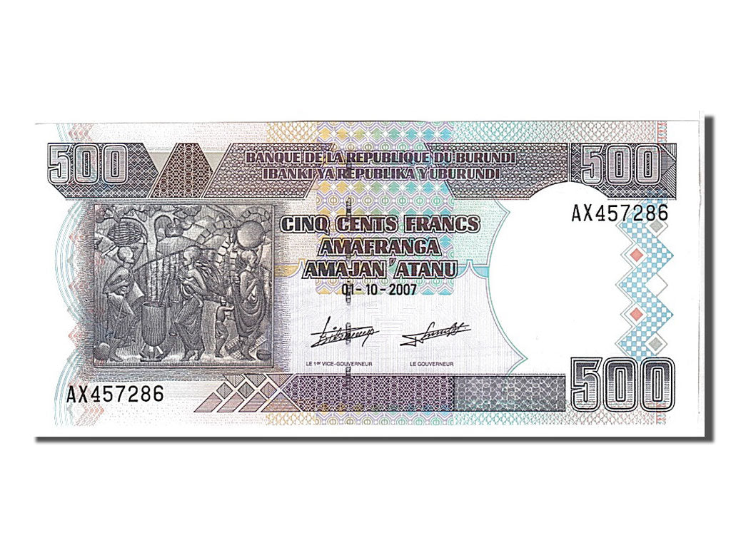 Banconote, Burundi, 500 Francs, 2007, KM:38d, FDS