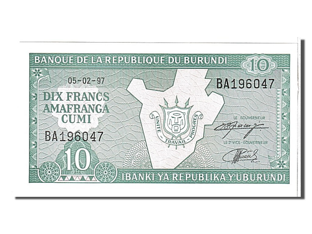 Banknote, Burundi, 10 Francs, 1997, KM:33d, UNC(65-70)