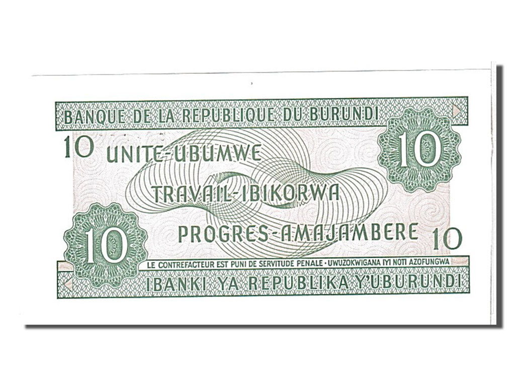 Banknote, Burundi, 10 Francs, 1997, KM:33d, UNC(65-70)