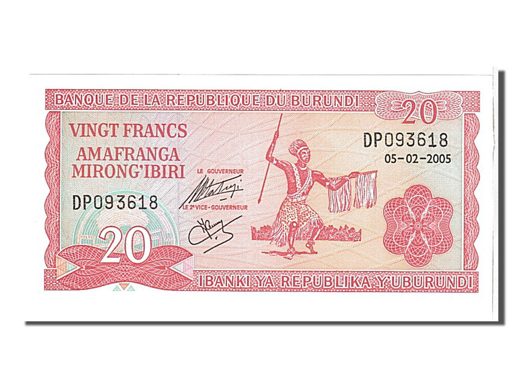 Banknote, Burundi, 20 Francs, 2005, KM:27d, UNC(65-70)