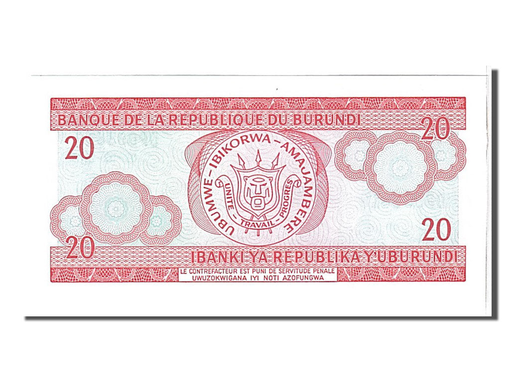 Banknote, Burundi, 20 Francs, 2005, KM:27d, UNC(65-70)