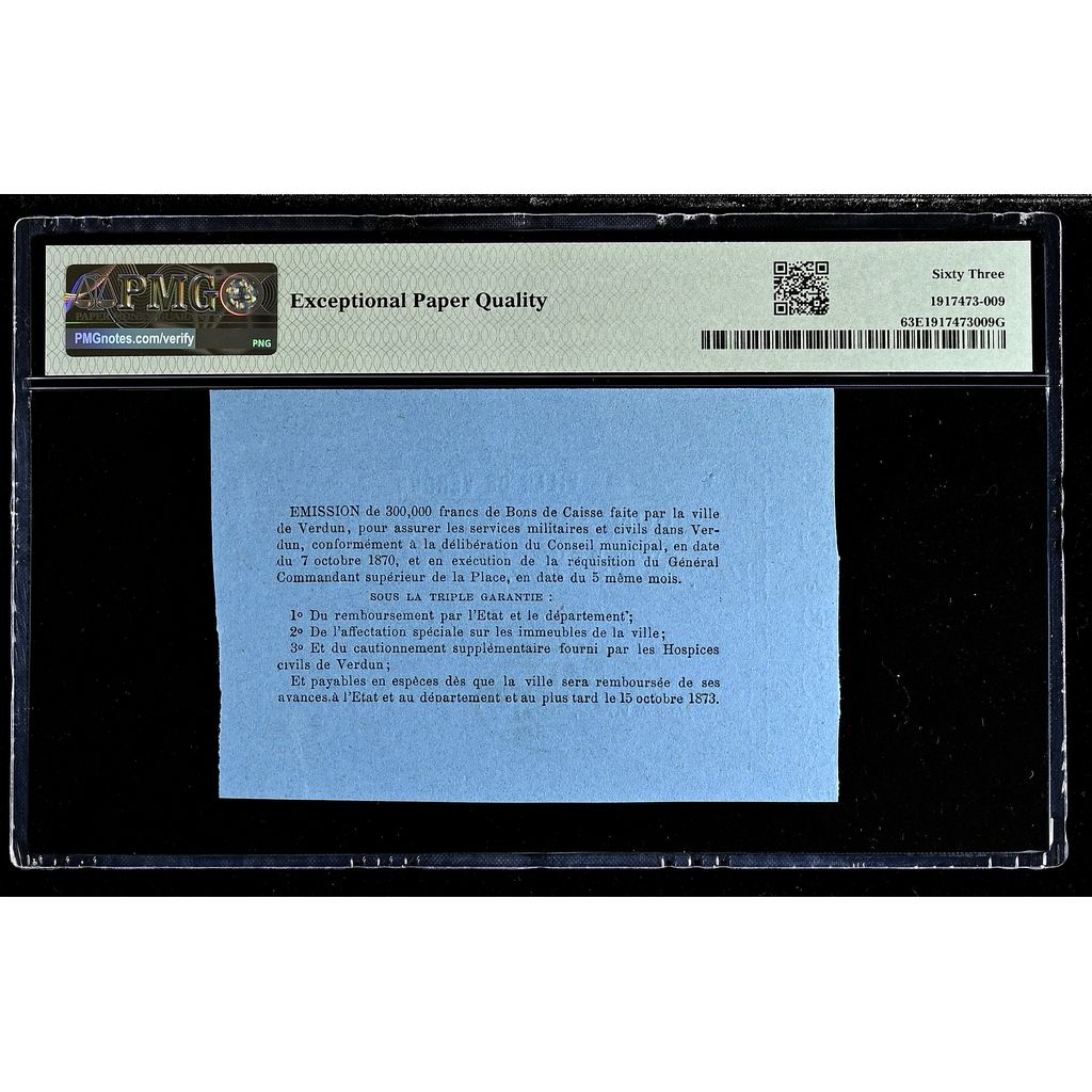 France, Verdun, 20 Francs, 1870-10-15, D 2206, UNC 63 EPQ, PMG