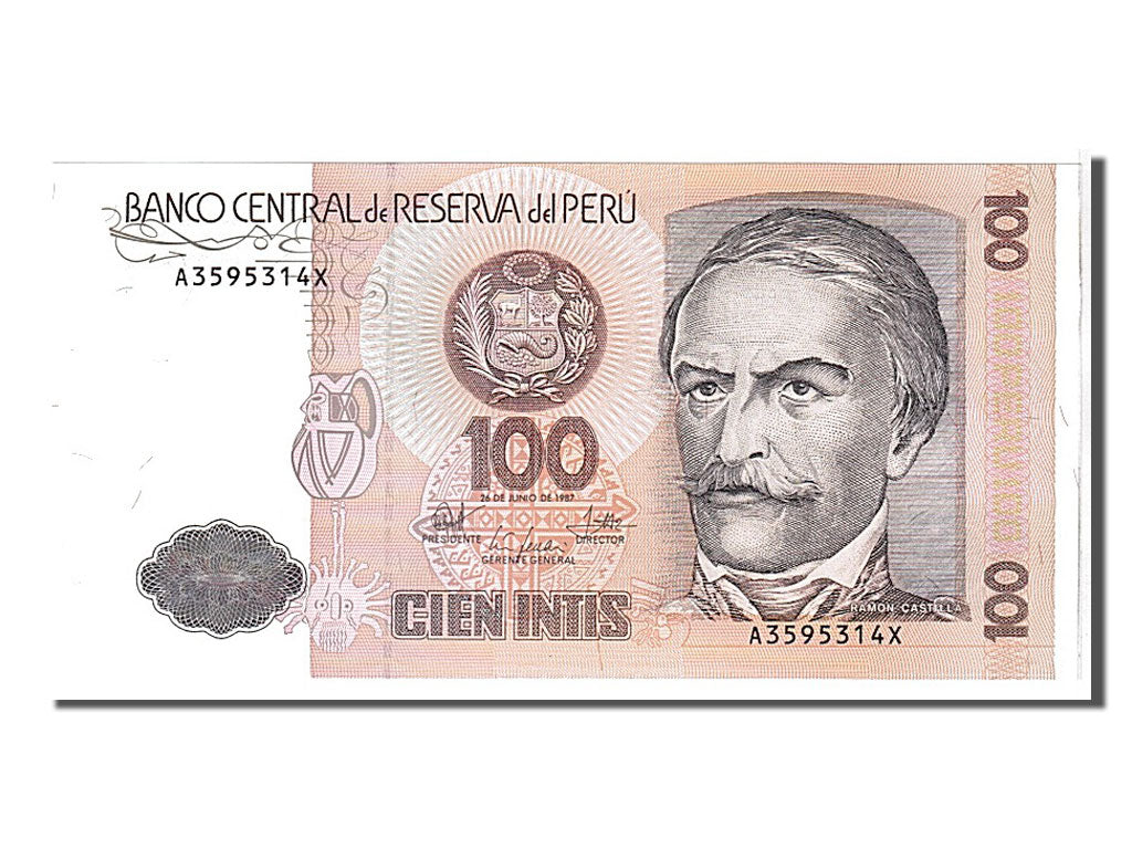 Banknote, Peru, 100 Intis, 1987, KM:133, UNC(65-70)