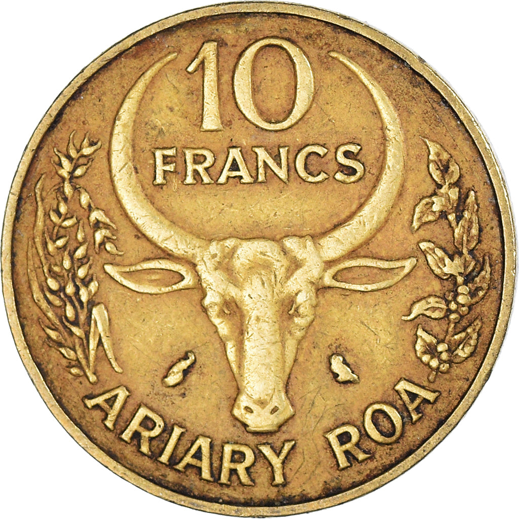Coin, Madagascar, 10 Francs, 2 Ariary, 1972