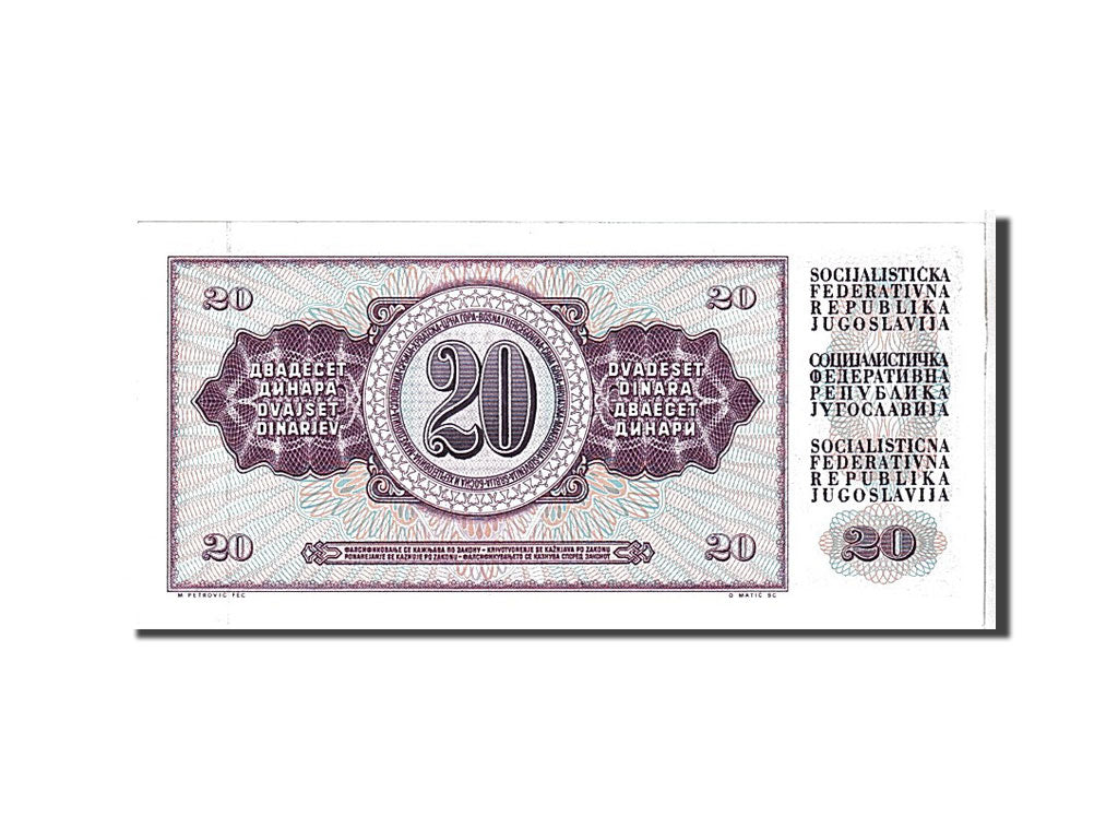 Banconote, Iugoslavia, 20 Dinara, 1974, FDS