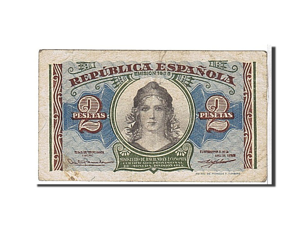 Billete, 2 Pesetas, 1938, España, KM:95, BC+