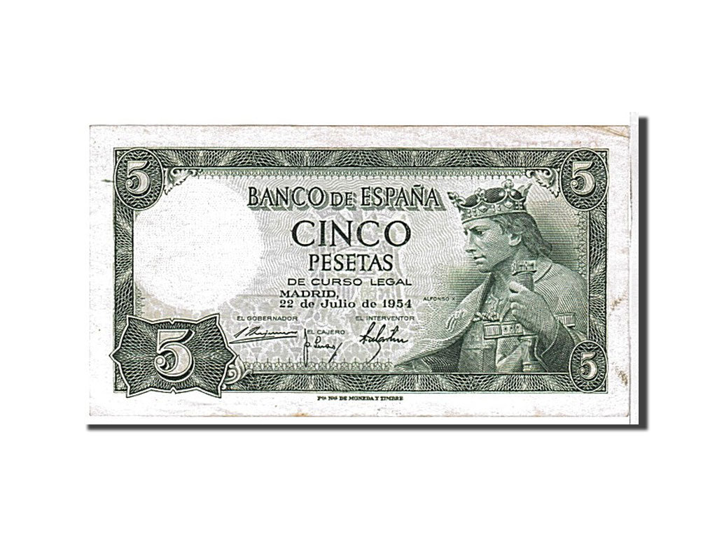 Banknote, Spain, 5 Pesetas, 1954, KM:146a, UNC(60-62)