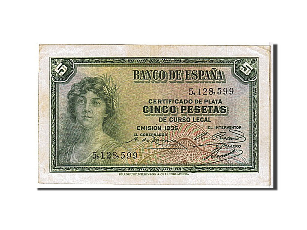 Billet, Espagne, 5 Pesetas, 1935, SUP+