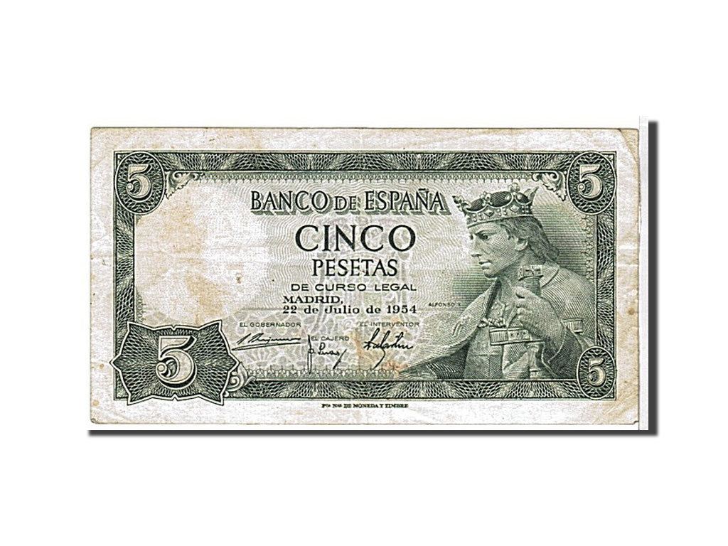 Billete, 5 Pesetas, 1954, España, BC+