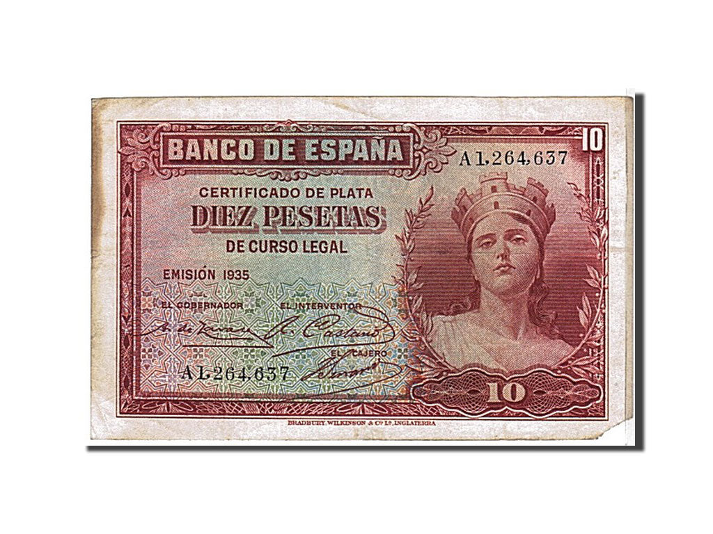 Banknote, Spain, 10 Pesetas, 1935, VF(20-25)