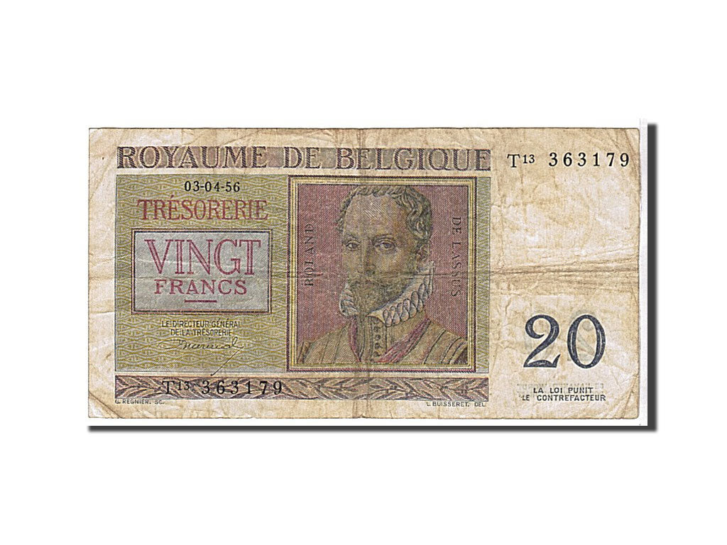 Banknote, Belgium, 20 Francs, 1956, KM:132b, EF(40-45)