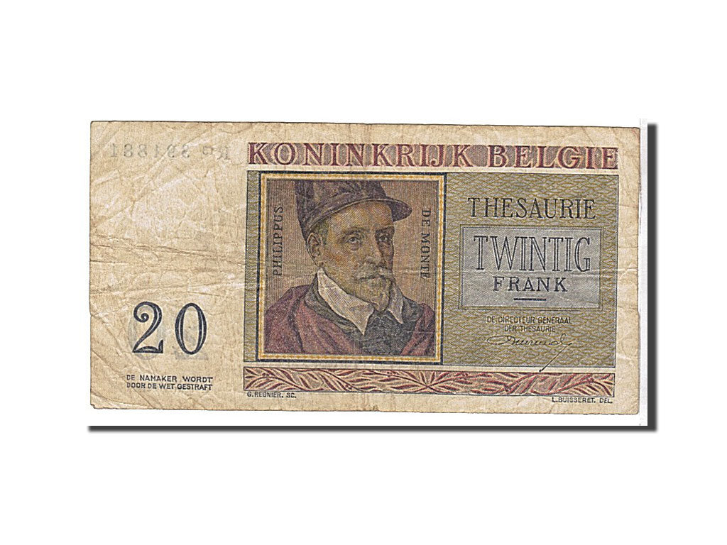 Billete, 20 Francs, 1956, Bélgica, BC+
