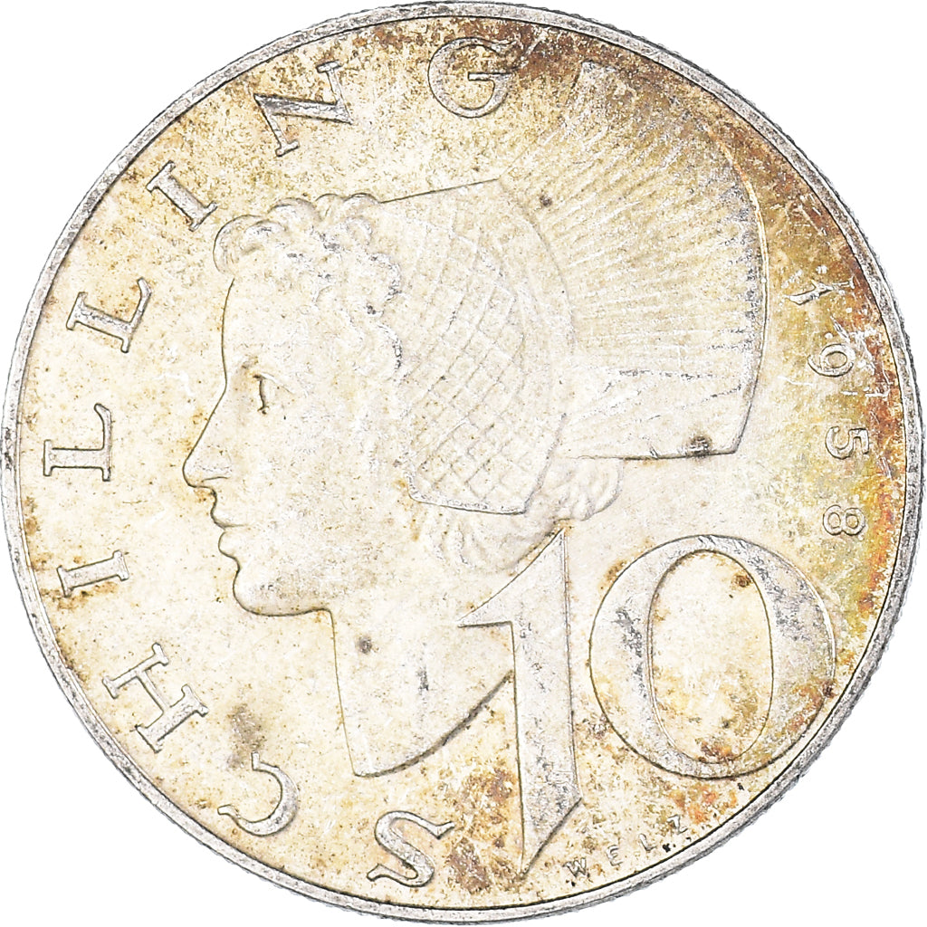Moeda, Áustria, 10 Schilling, 1958