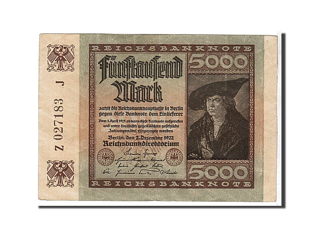 Geldschein, Deutschland, 5000 Mark, 1922, KM:81d, VZ+
