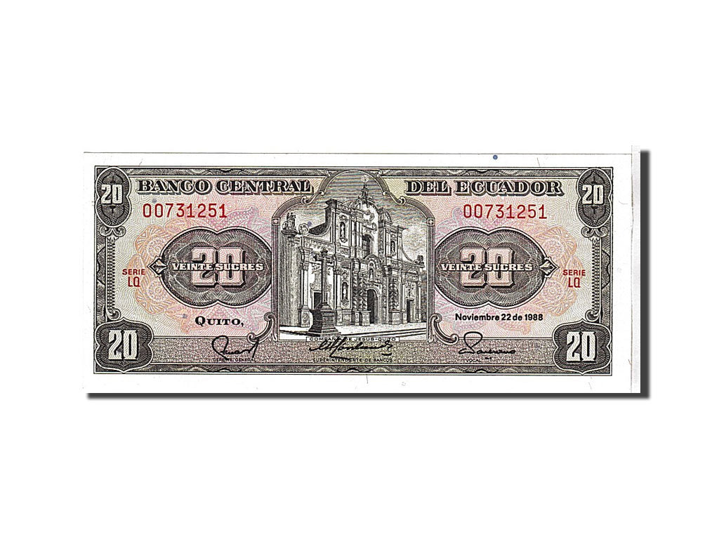 Billet, Équateur, 20 Sucres, 1988, KM:121Aa, NEUF